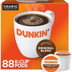 Dunkin' Original Blend Keurig Single Serve K-Cup Pods, Medium Roast, 22 Pods Per Pack, Case Of 4 Packs