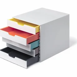 DURABLE VARICOLOR MIX 5 Drawer Desktop Storage Box, White/Multicolor - 5 Drawer(s) - 11" x 11.50"x 14" Depth - Desktop - White - Plastic - 1 Each