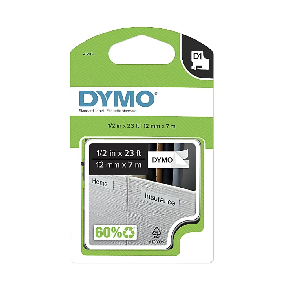 DYMO® Black-On-White Tape, 0.5" x 23'
