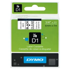 DYMO® D1 43610 Black-On-Clear Tape, 0.25" x 23'