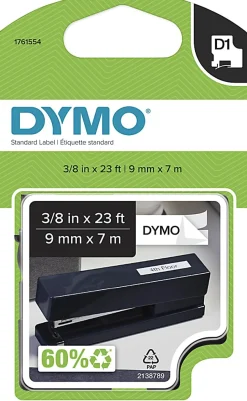 DYMO® D1 41913 Black-On-White Tape, Water-Resistant, 0.38