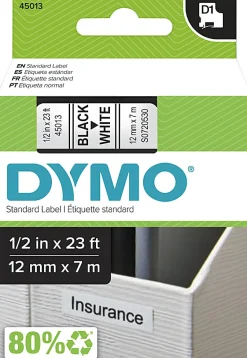 DYMO® D1 45013 Black-On-White Tape, 0.5