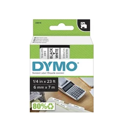 DYMO® D1 43613 Black-On-White Tape, 0.25" x 23'