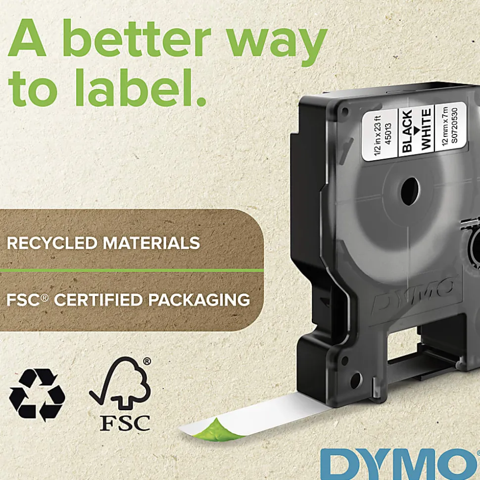 DYMO® D1 53713 Black-On-White Tape, 1" x 23'