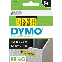DYMO® D1 45018 Black-On-Yellow Tape, 0.5" x 23'