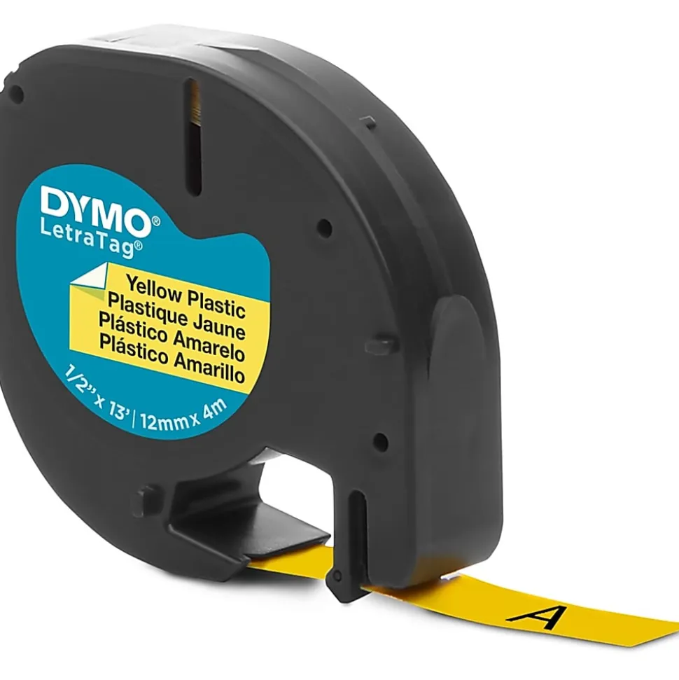 DYMO Labeling Tape for LetraTag Label Makers, Black Print on Yellow Labels, 1/2-Inch x 13-Foot Roll