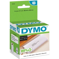 DYMO® 30251 LabelWriter® Address Labels, 30251, 1 1/8" x 3 1/2", White, 130 Labels Per Roll, Pack Of 2 Rolls