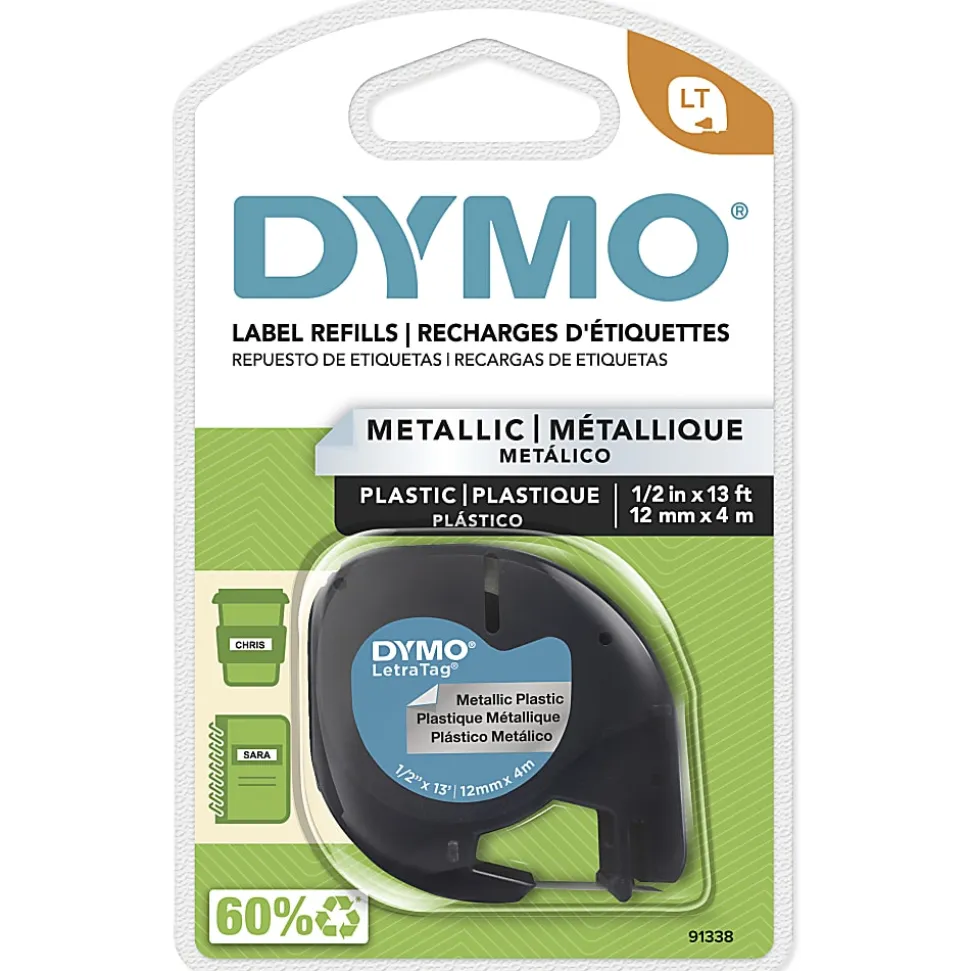 DYMO® LT 91338 Black-On-Silver Tape, 0.5" x 13'