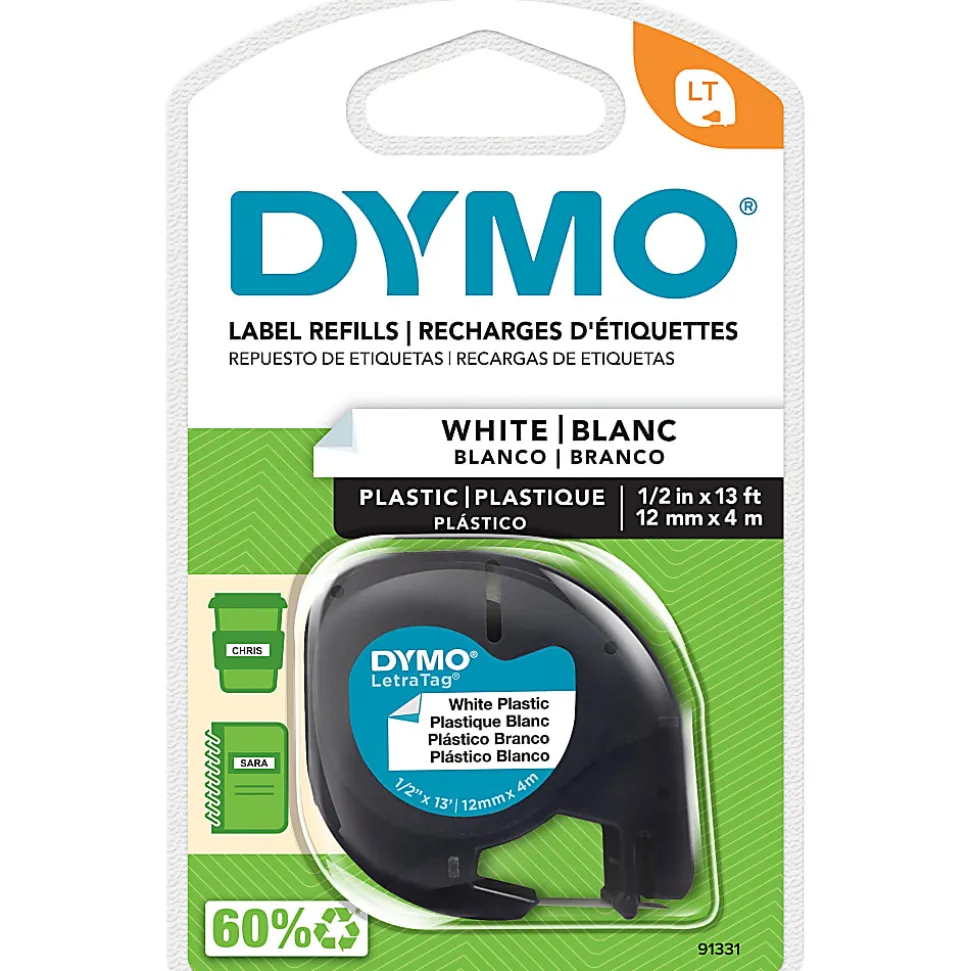 DYMO® LT 91331 Black-On-White Tape, 0.5" x 13'