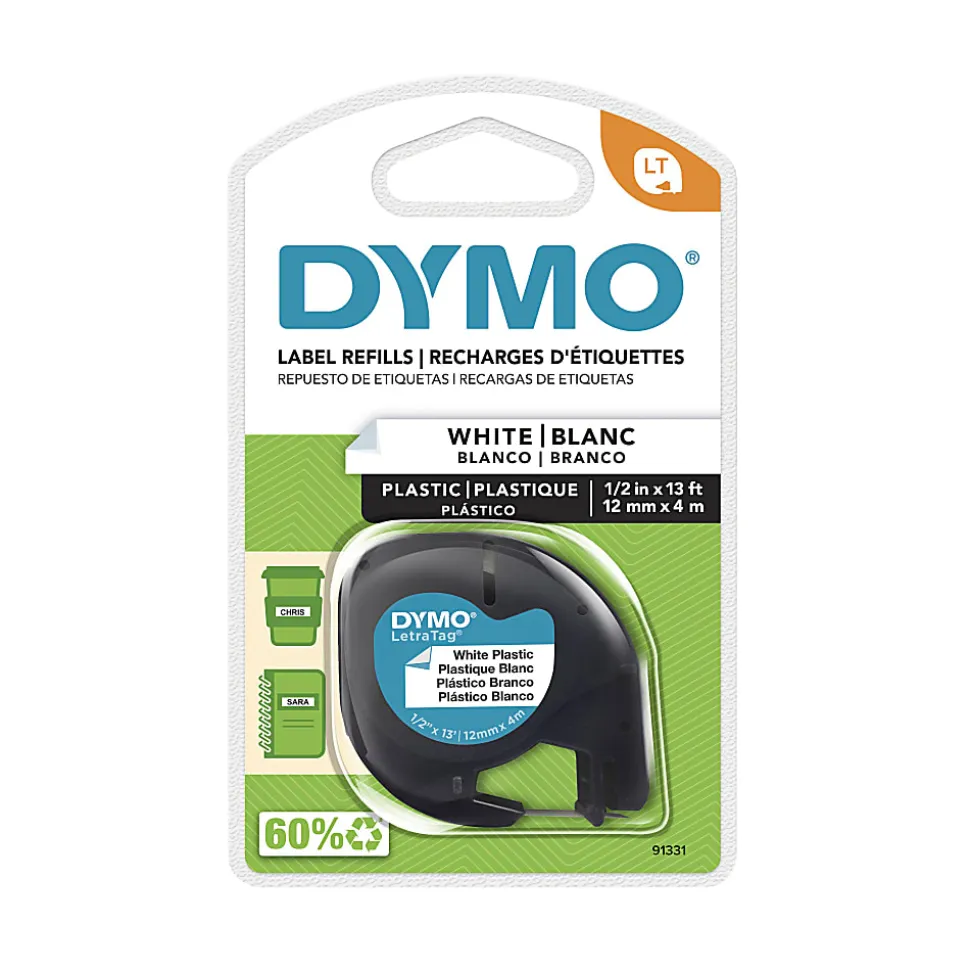 DYMO® LT 91331 Black-On-White Tape, 0.5" x 13'