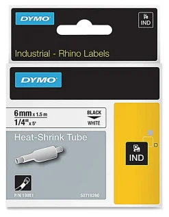 Dymo Rhino Heat Shrink Tube Labels - 1/4" Width x 60" Length - Thermal Transfer - White - Polyolefin - 1 Each