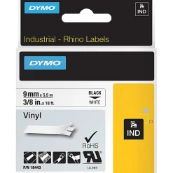 Dymo Rhino Industrial Vinyl Labels - 23/64"x 18 3/64 ft - Permanent Adhesive - Rectangle - Thermal Transfer - 18443