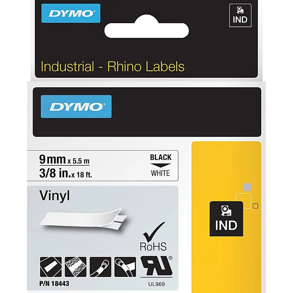 Dymo Rhino Industrial Vinyl Labels - 23/64"x 18 3/64 ft - Permanent Adhesive - Rectangle - Thermal Transfer - 18443
