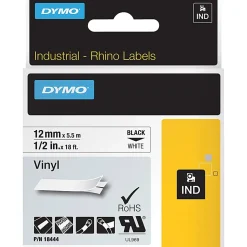 Dymo Rhino Industrial Vinyl Labels, 1/2" x 18-1/16', White/Black