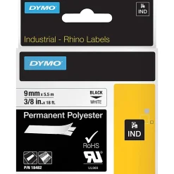 DYMO® Rhino Permanent Poly Labels, DYM18482, Permanent Adhesive, 3/8"W x 18'L, Direct Thermal, White, Polyester