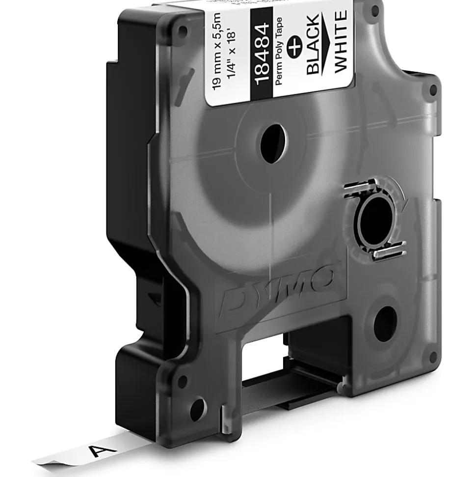 DYMO® Rhino 18484 Polyester Industrial Black-On-White Label Tape, 0.75" x 18'