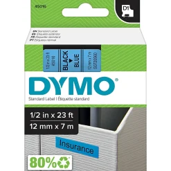 DYMO Standard D1 Labeling Tape for LabelManager Label Makers, Black print on Blue tape, 1/2'' W x 23' L, 1 cartridge