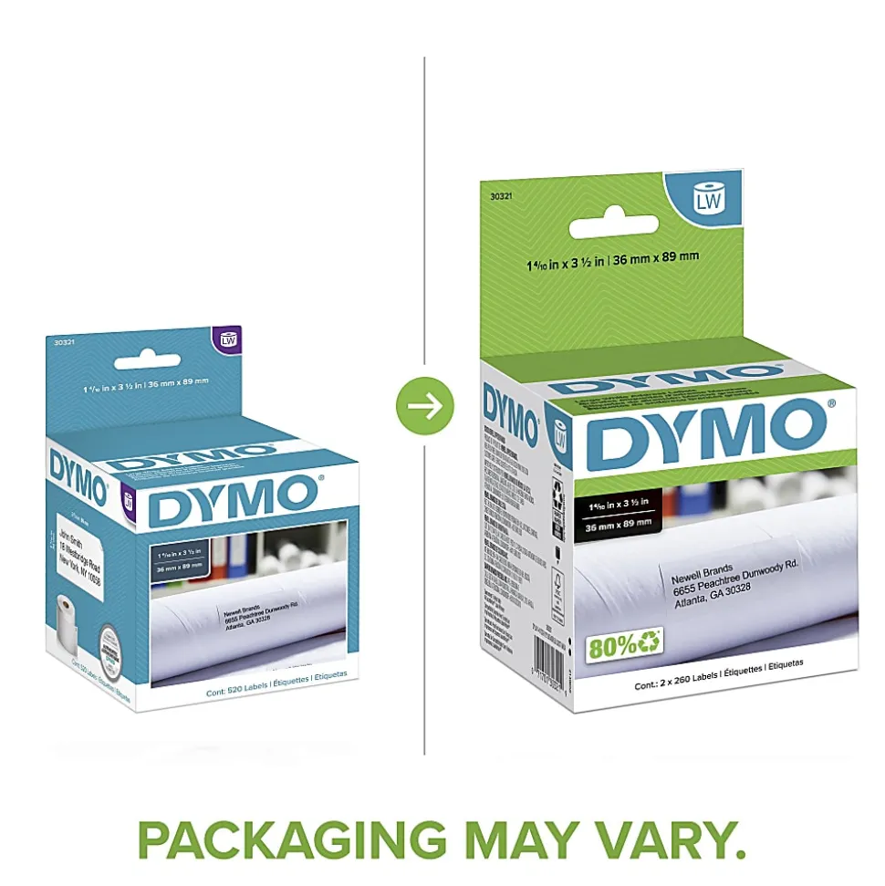 DYMO® White Thermal Address Labels, DYM30321, 1 4/10" x 3 1/2", Box Of 520