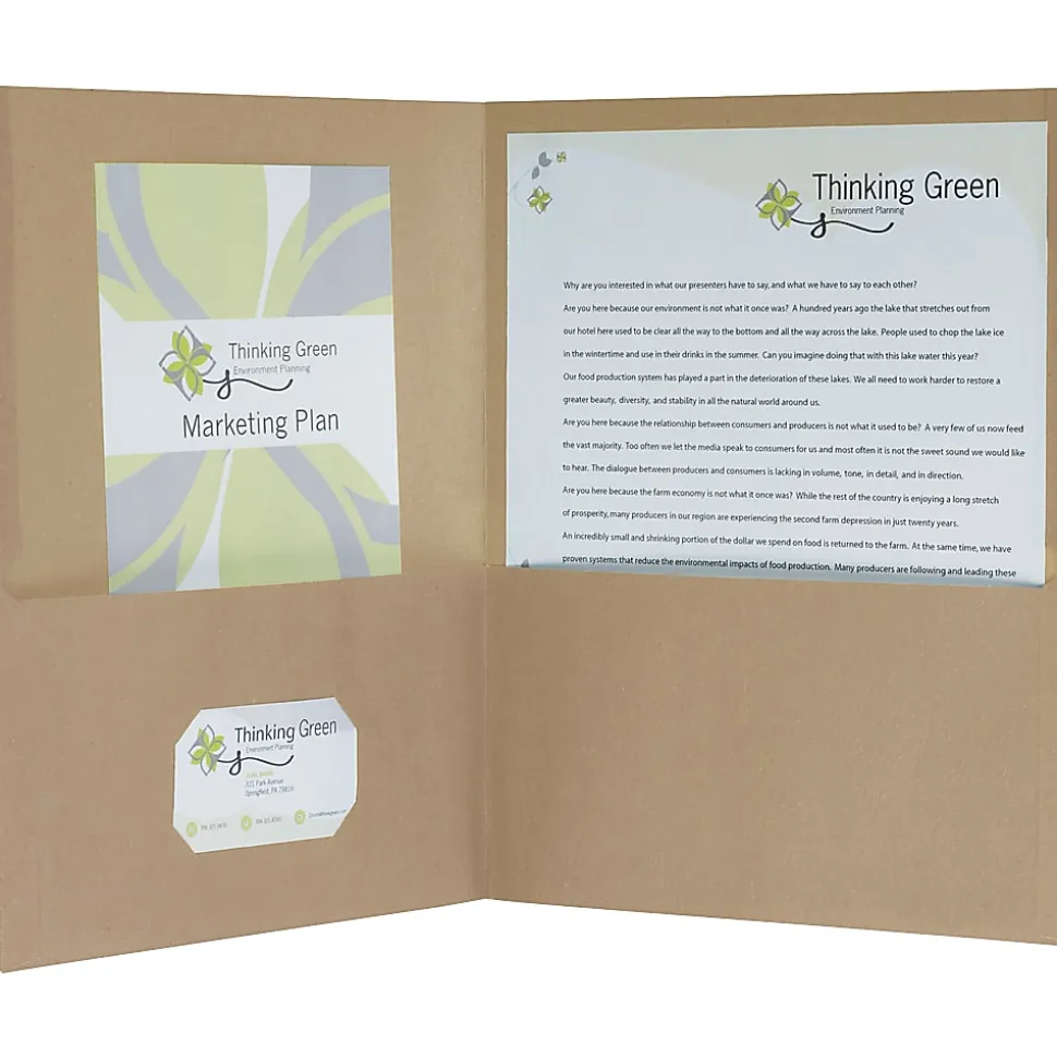 Earthwise® By Oxford™ Twin-Pocket Folders, 8 1/2" x 11", 95% Recycled, Natural, Pack Of 25