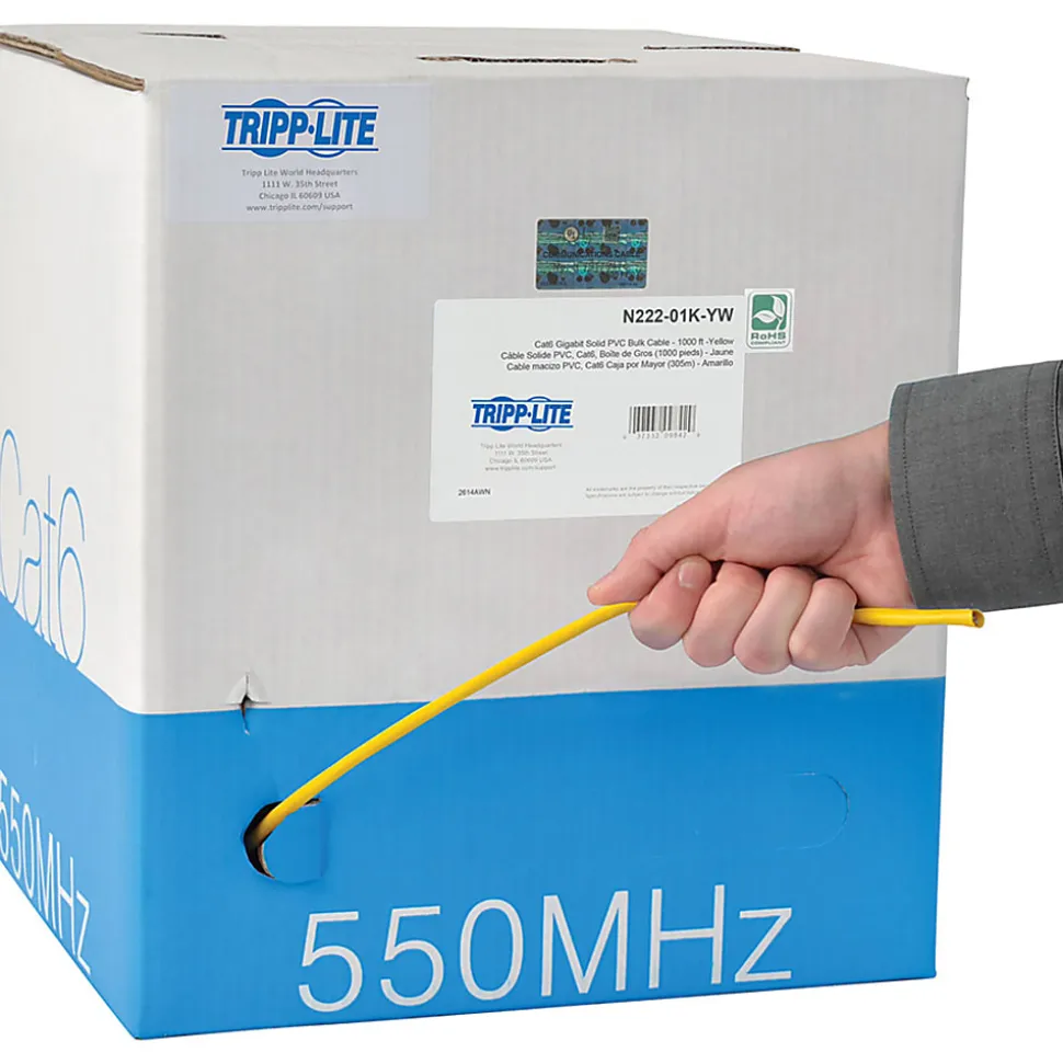 Eaton Tripp Lite Series Cat6 Gigabit Solid Core UTP PVC Bulk Ethernet Cable, Yellow, 1000 ft. (304.8 m), TAA - N22201KYW