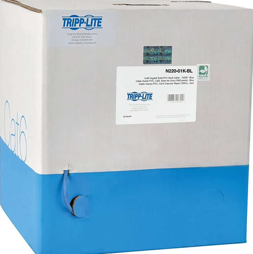 Eaton Tripp Lite Series Cat6 Gigabit Bulk UTP Stranded 24 AWG CMR PVC Cable, Blue, 1000 ft. (304.8 m) TAA - N22001KBL