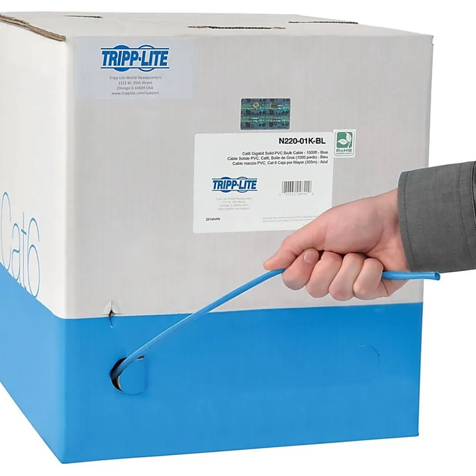 Eaton Tripp Lite Series Cat6 Gigabit Bulk UTP Stranded 24 AWG CMR PVC Cable, Blue, 1000 ft. (304.8 m) TAA - N22001KBL