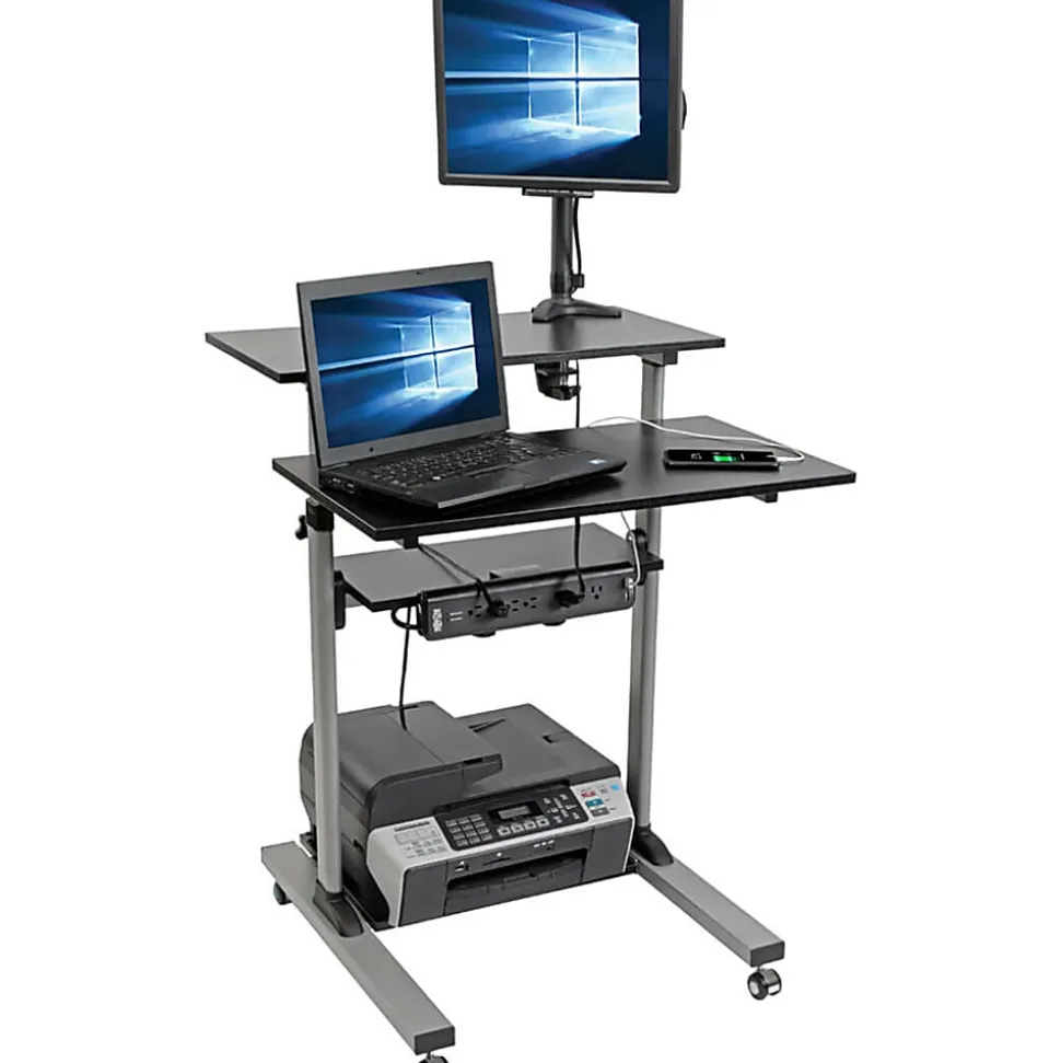 Eaton Tripp Lite Series Rolling Desk TV/Monitor Cart - 132.28 lb Capacity - 4x Shelf(ves) - Floor - Medium Density Fiberboard, Steel - Black - WWSSRC