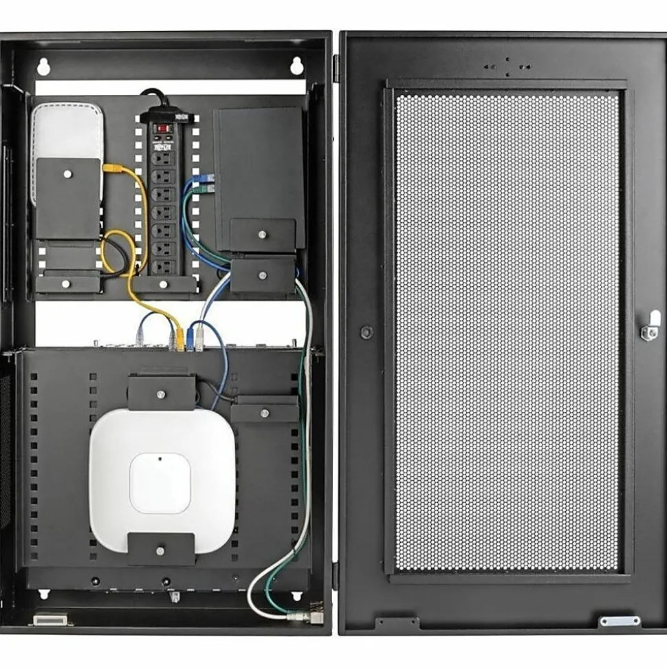 Eaton Tripp Lite Series SmartRack 3U Low-Profile Vertical-Mount Switch-Depth Wall-Mount Structured Wiring Enclosure, Adjustable Equipment Brackets