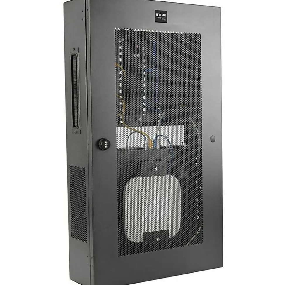 Eaton Tripp Lite Series SmartRack 3U Low-Profile Vertical-Mount Switch-Depth Wall-Mount Structured Wiring Enclosure, Adjustable Equipment Brackets