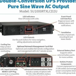 Eaton Tripp Lite Series SmartOnline 1000VA 900W 120V Double-Conversion Sine Wave UPS