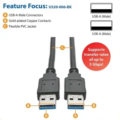 Eaton Tripp Lite Series USB 3.0 SuperSpeed A/A Cable (M/M), Black, 6 ft. (1.83 m) - USB cable - USB Type A (M) to USB Type A (M) - U320006BK