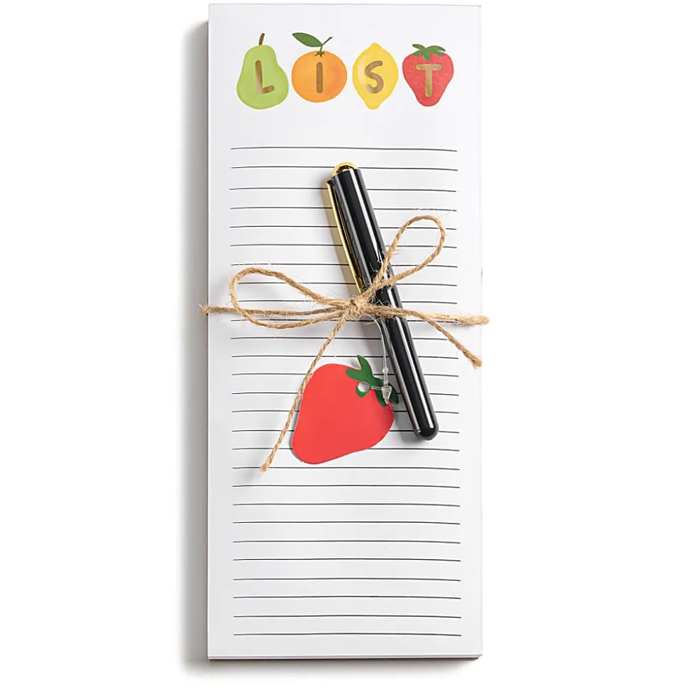 Eccolo List Pad With Pen, 4" x 10", Ruled, 100 Sheets, Mixed Fruit