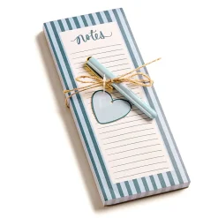 Eccolo List Pad With Pen, 4" x 10", 100 Sheets, Blue Stripes