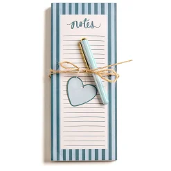 Eccolo List Pad With Pen, 4" x 10", 100 Sheets, Blue Stripes