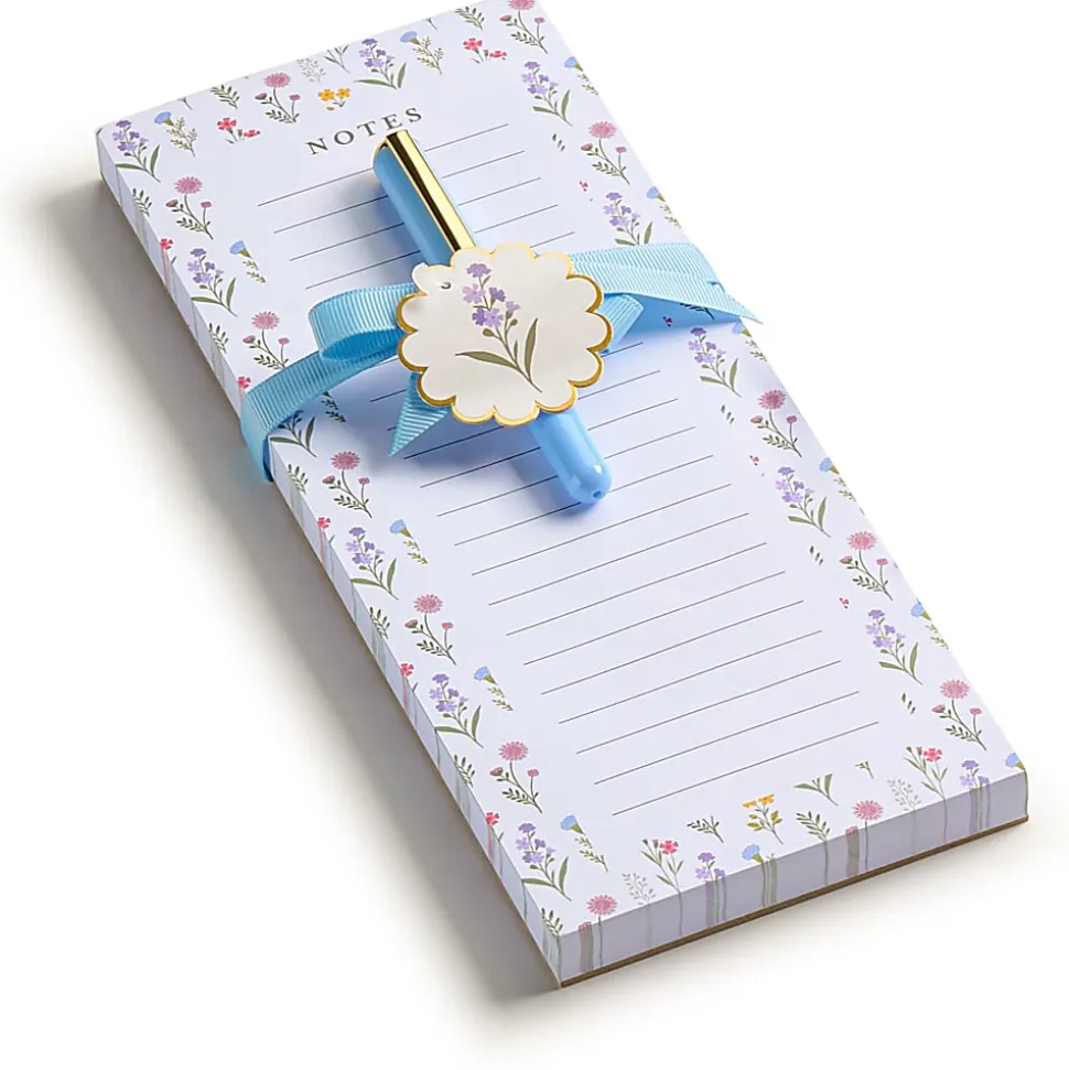 Eccolo List Pad With Pen, 4" x 10", 100 Sheets, White Floral