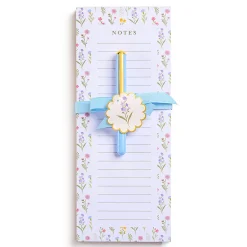 Eccolo List Pad With Pen, 4" x 10", 100 Sheets, White Floral