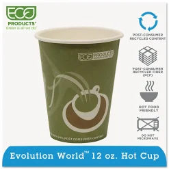 Eco-Products Evolution World PCF Hot Cups, 12 Oz, Sea Green, Pack Of 1,000