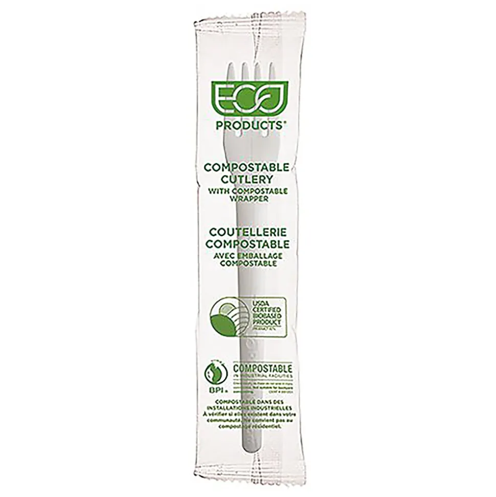 Eco-Products Plantware High-Heat PLA Compostable Forks, 6", White, Pack Of 1,000 Forks