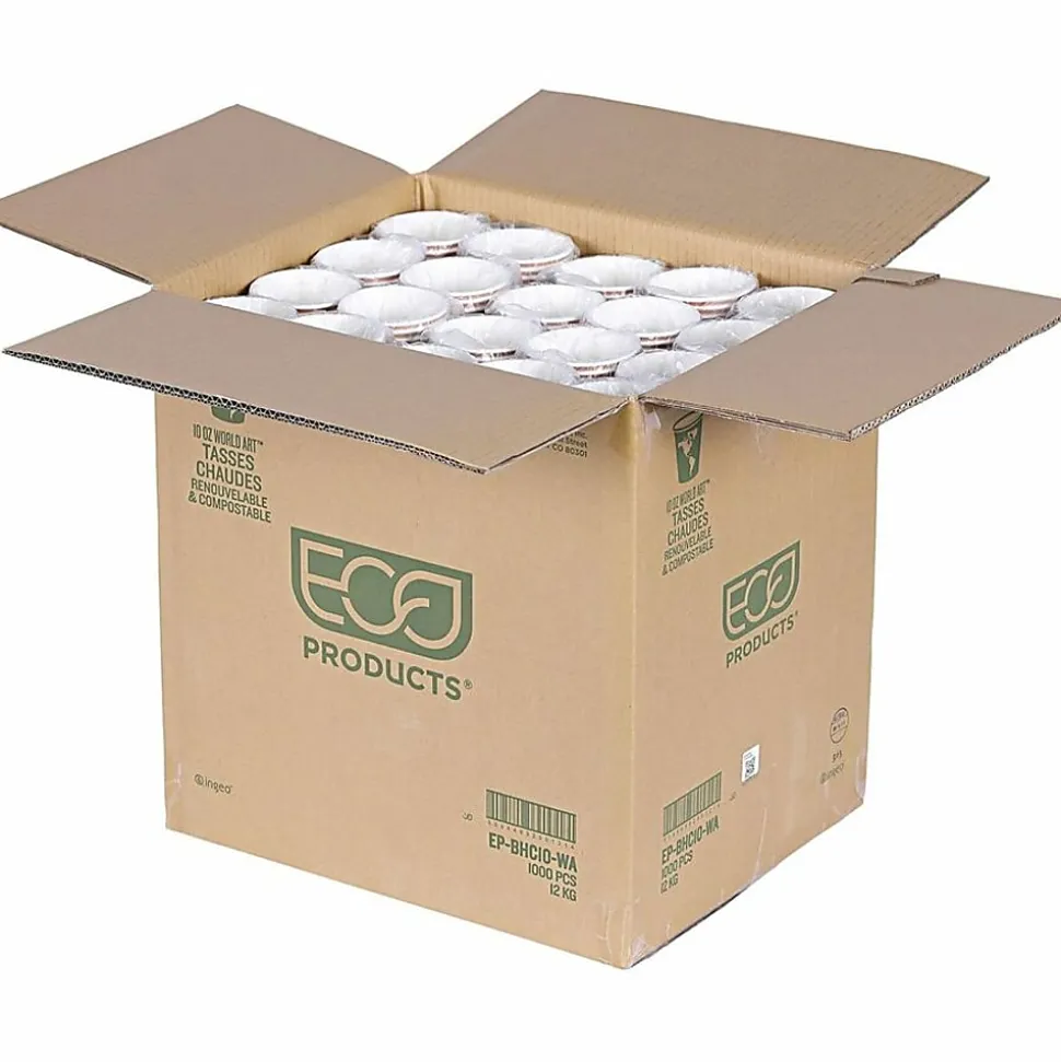 Eco-Products World Art Hot Beverage Cups, 10 Oz, Orange, Carton Of 1,000