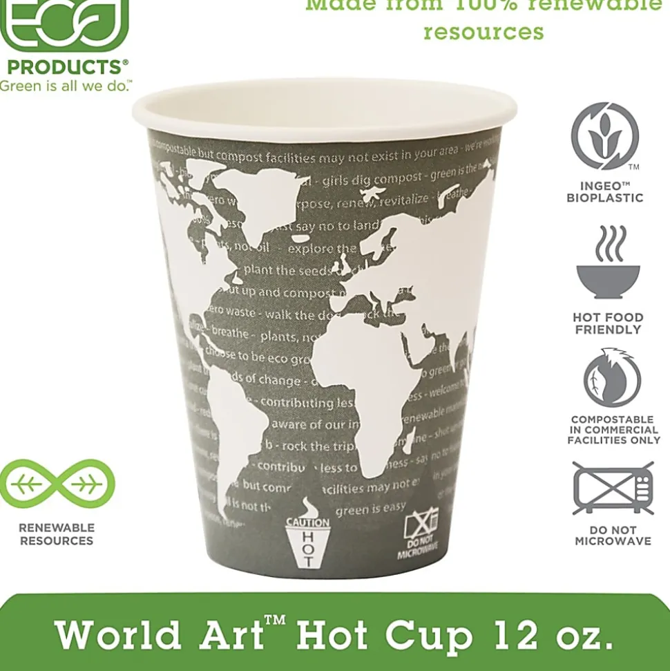 Eco-Products® World Art™, Hot Cups, 12 Oz, Pack Of 50