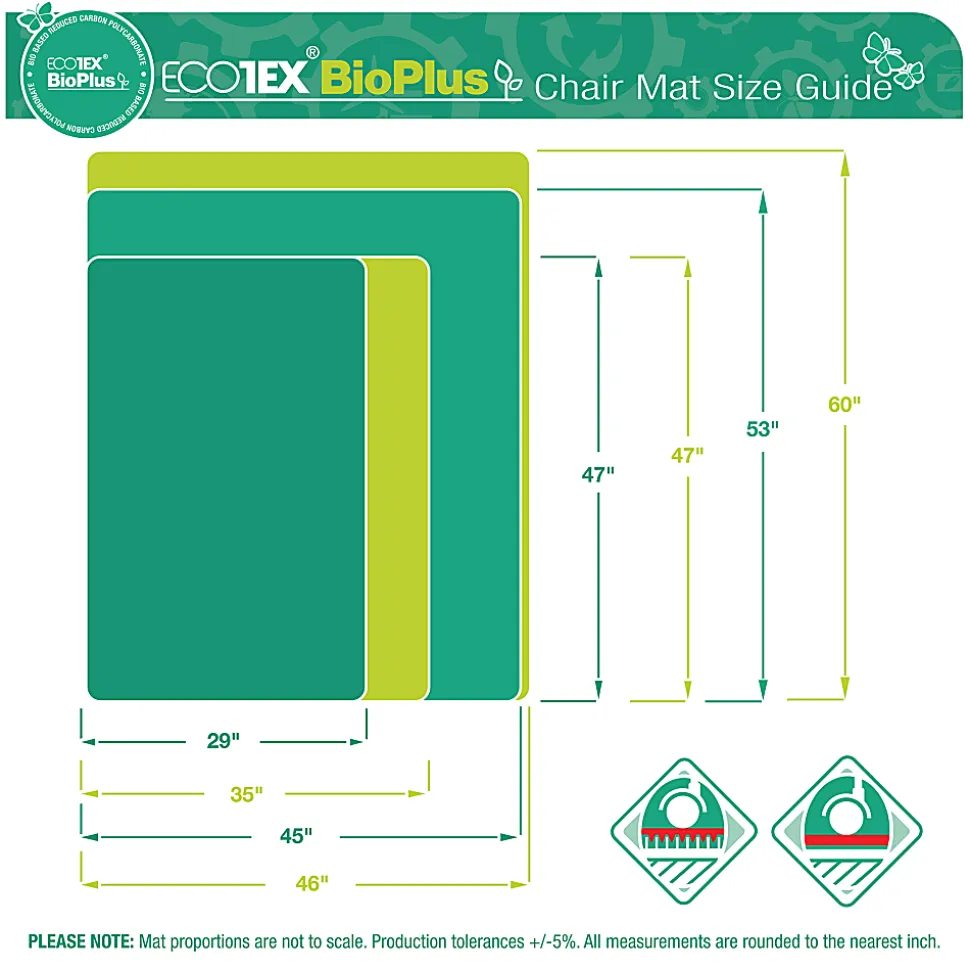 Ecotex BioPlus Polycarbonate Chair Mat for Low / Medium Pile Carpets up to 1/2" thick - 46" x 60", Clear
