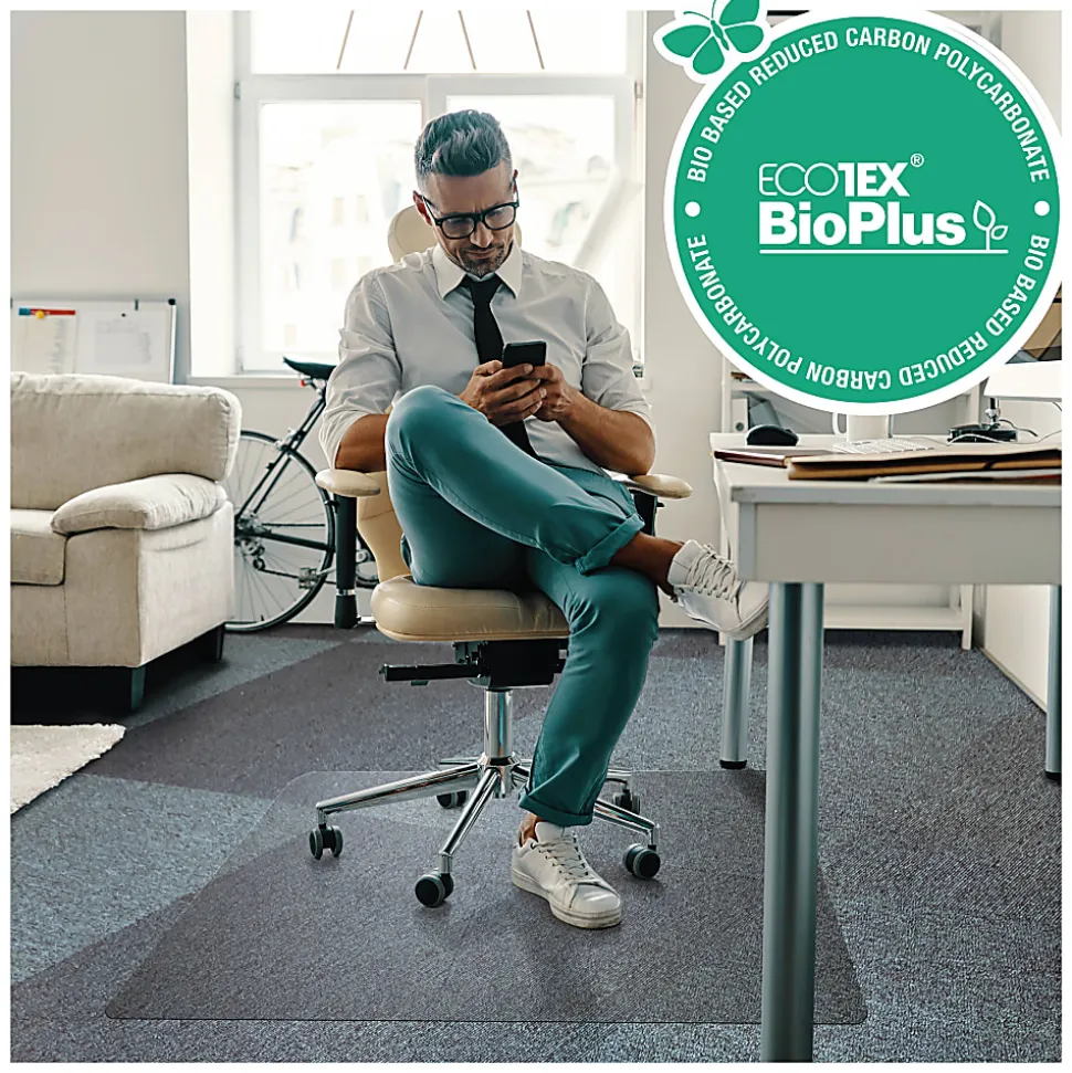 Ecotex BioPlus Polycarbonate Chair Mat for Low / Medium Pile Carpets up to 1/2" thick - 46" x 60", Clear