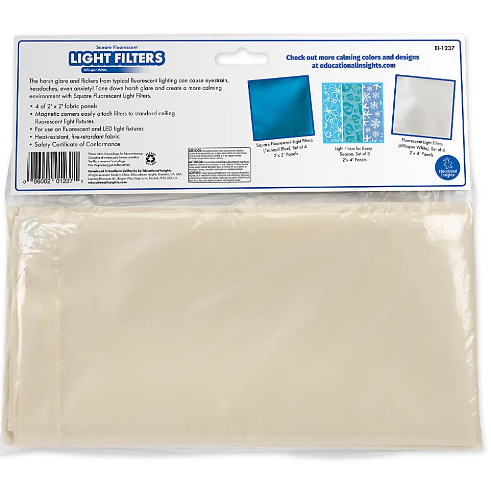 Educational Insights Classroom Light Filters, 2' x 2', Whisper White, Set Of 4 Filters