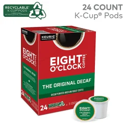 Eight O'Clock® Single-Serve Coffee K-Cup® Pods, Decaffeinated, Original, Carton Of 24