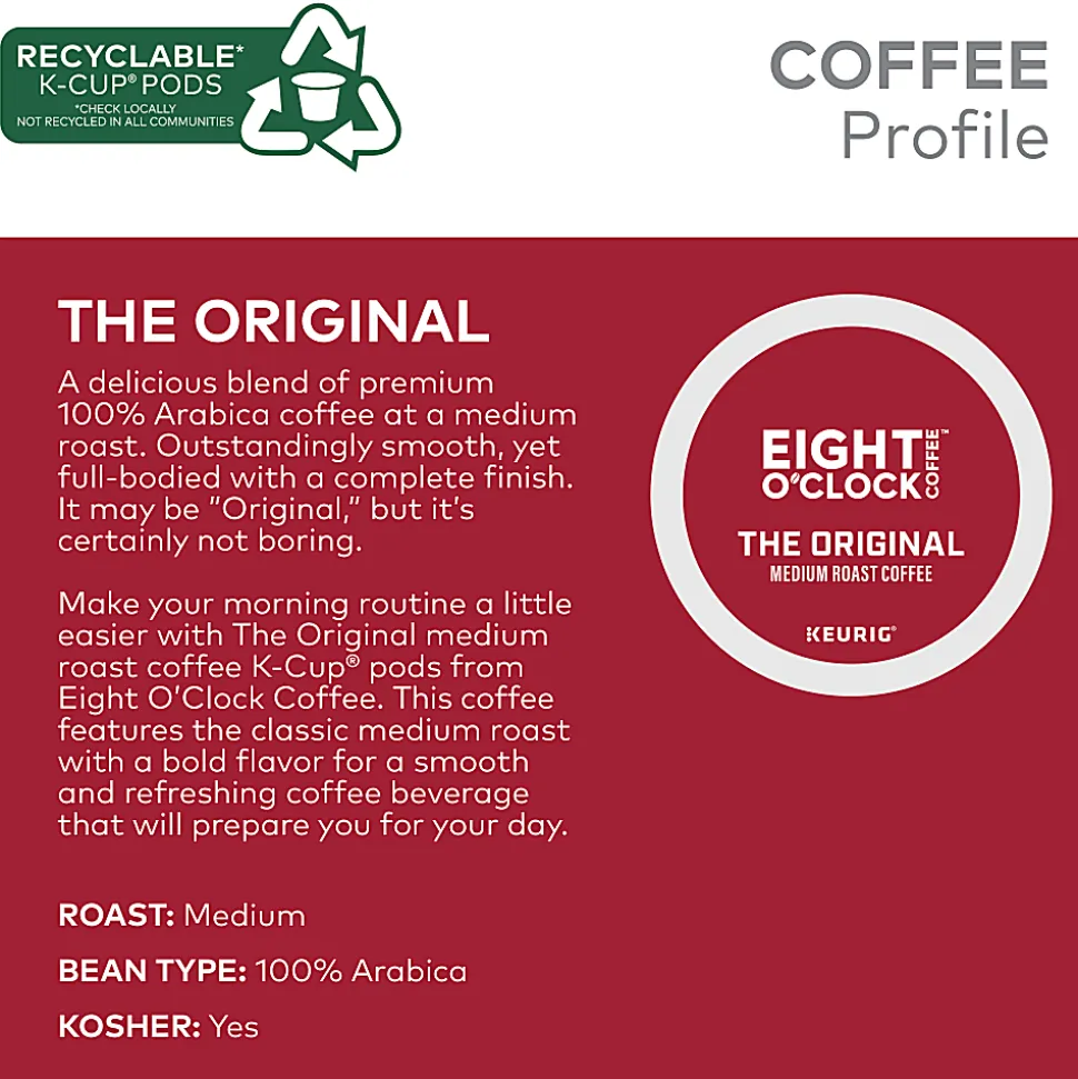 Eight O'Clock® Single-Serve Coffee K-Cup® Pods, Original, Carton Of 24