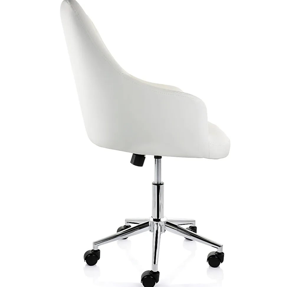 Elama Adjustable Faux Leather Mid-Back Rolling Office Chair, White/Chrome