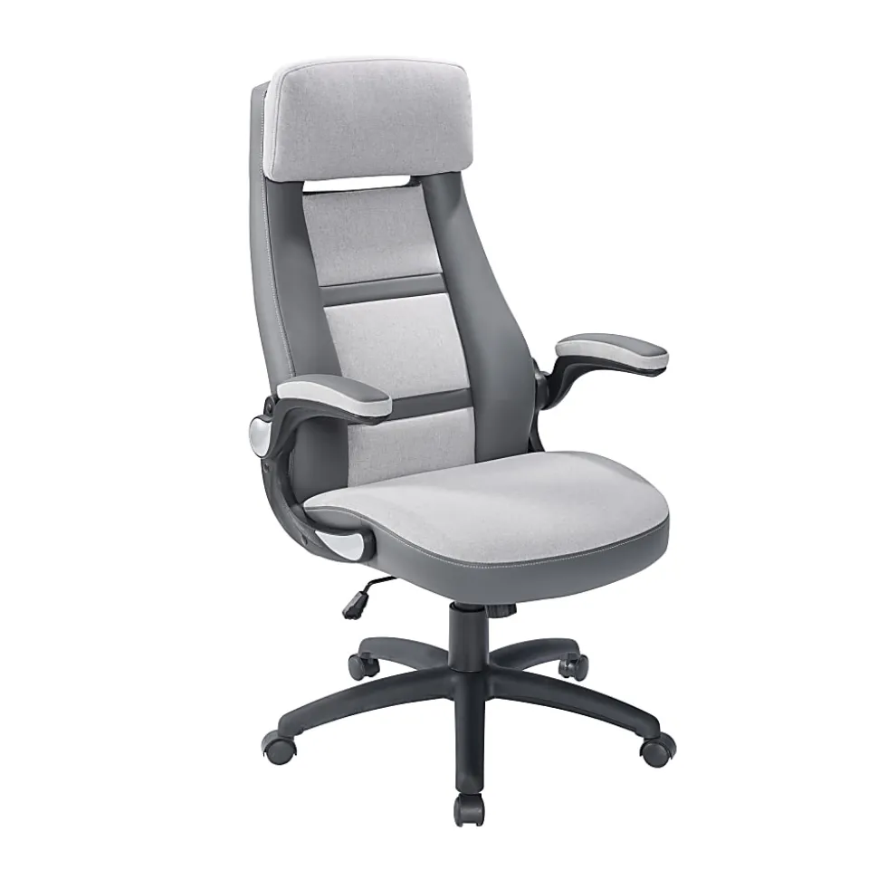 Elama Faux Leather/Fabric High-Back Adjustable Office Chair, Light Gray/Dark Gray