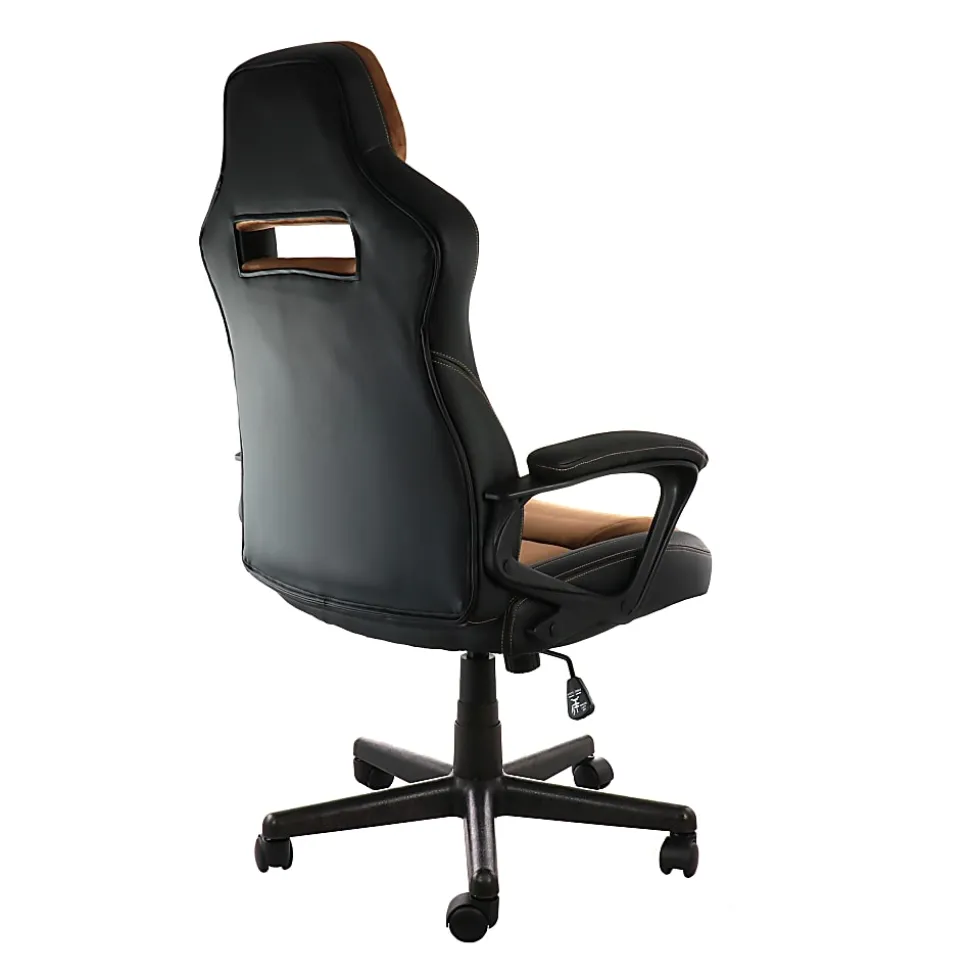 Elama Faux Leather High-Back Adjustable Office Chair, Black/Brown