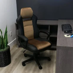 Elama Faux Leather High-Back Adjustable Office Chair, Black/Brown