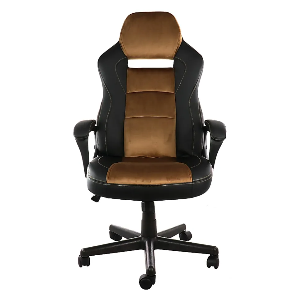 Elama Faux Leather High-Back Adjustable Office Chair, Black/Brown
